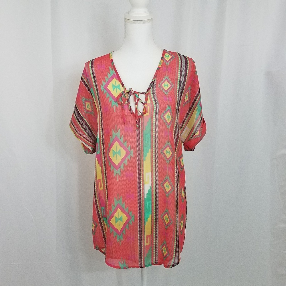Emmelee Aztec Sheer Blouse S/M Nwot Made in USA